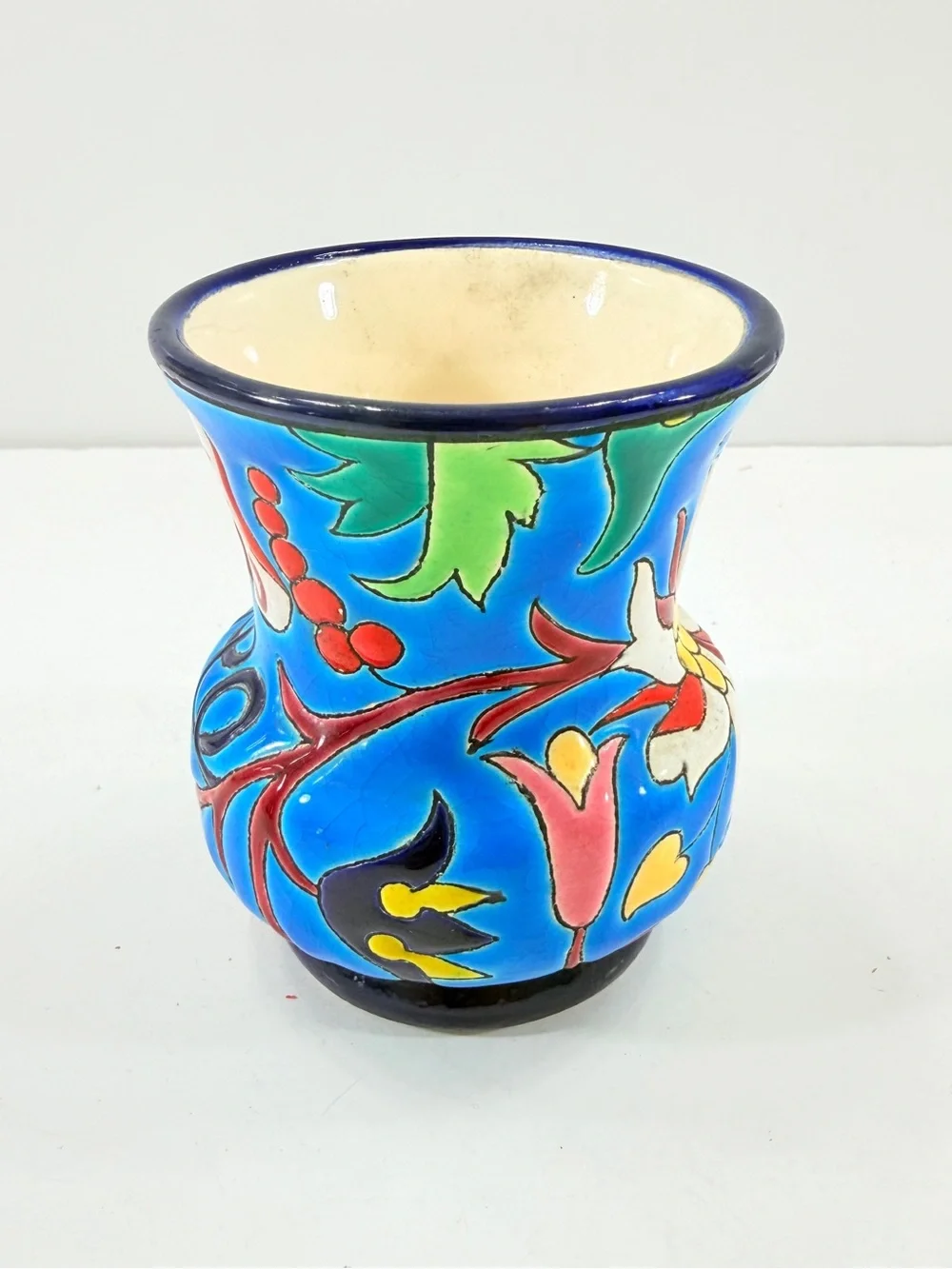 Vintage Emaux d'Art LONGWY Floral Hand-Painted Enamel Ceramic Vase w/ Label 4”